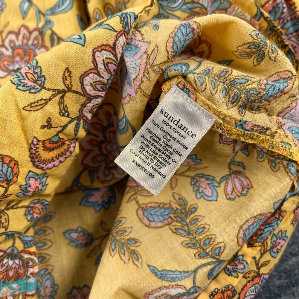 Sundance Floral Cotton Prairie Blouse L Yellow Ruffle Balloon Sleeve Peasant Top - Picture 6 of 9